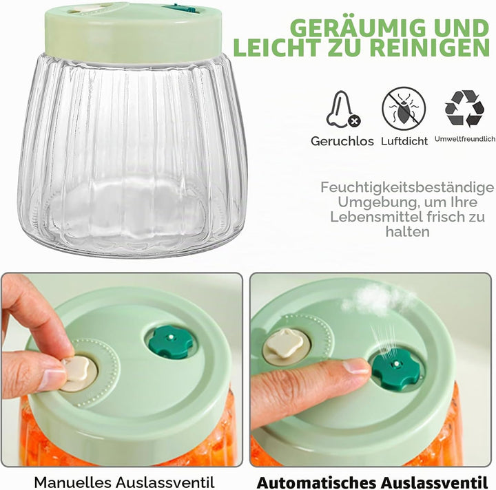 2 Stück Fermentierglas Mit Gärventil 1000ml, Gärglas Mit Luftauslassventil, Fermentation Jar Ferment