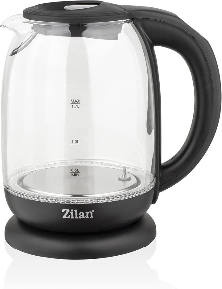 Zilan kabelloser Wasserkocher aus Borosilikatglas mit digitalen Display und LED, 1,7 l, 5 Temperatur