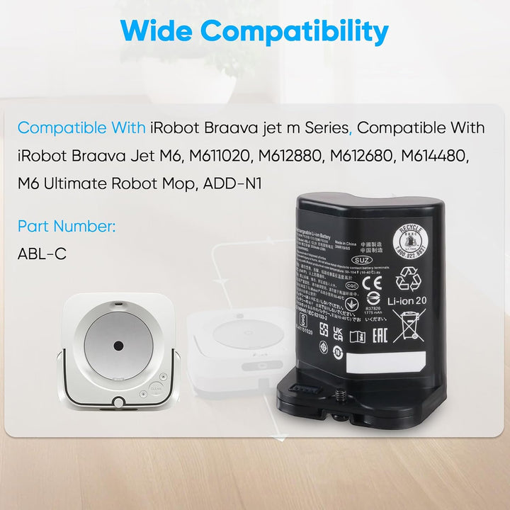 2500-mAh-Akku (10,8 V), Kompatibel mit iRobot Braava Jet M6(6110) Serie, M611020, M612880, M612680,