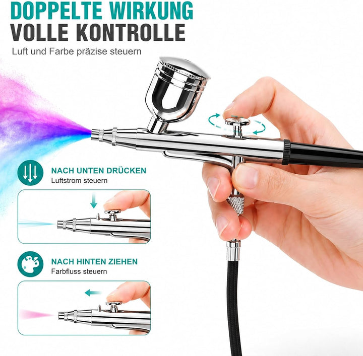 Airbrush Set 40 PSI Kompressor 0,2/0,3/0,5 mm Düsen Modellbau Torten