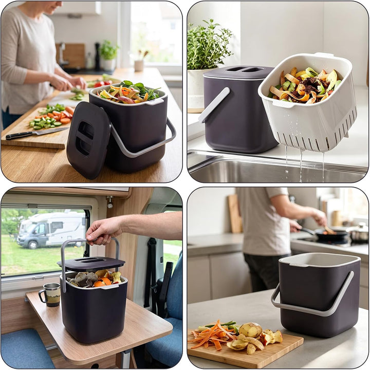 Biomülleimer Küche - 4L Komposteimer küche mit Deckel und Herausnehmbarer Sieb, Geruchsdicht Mülleim
