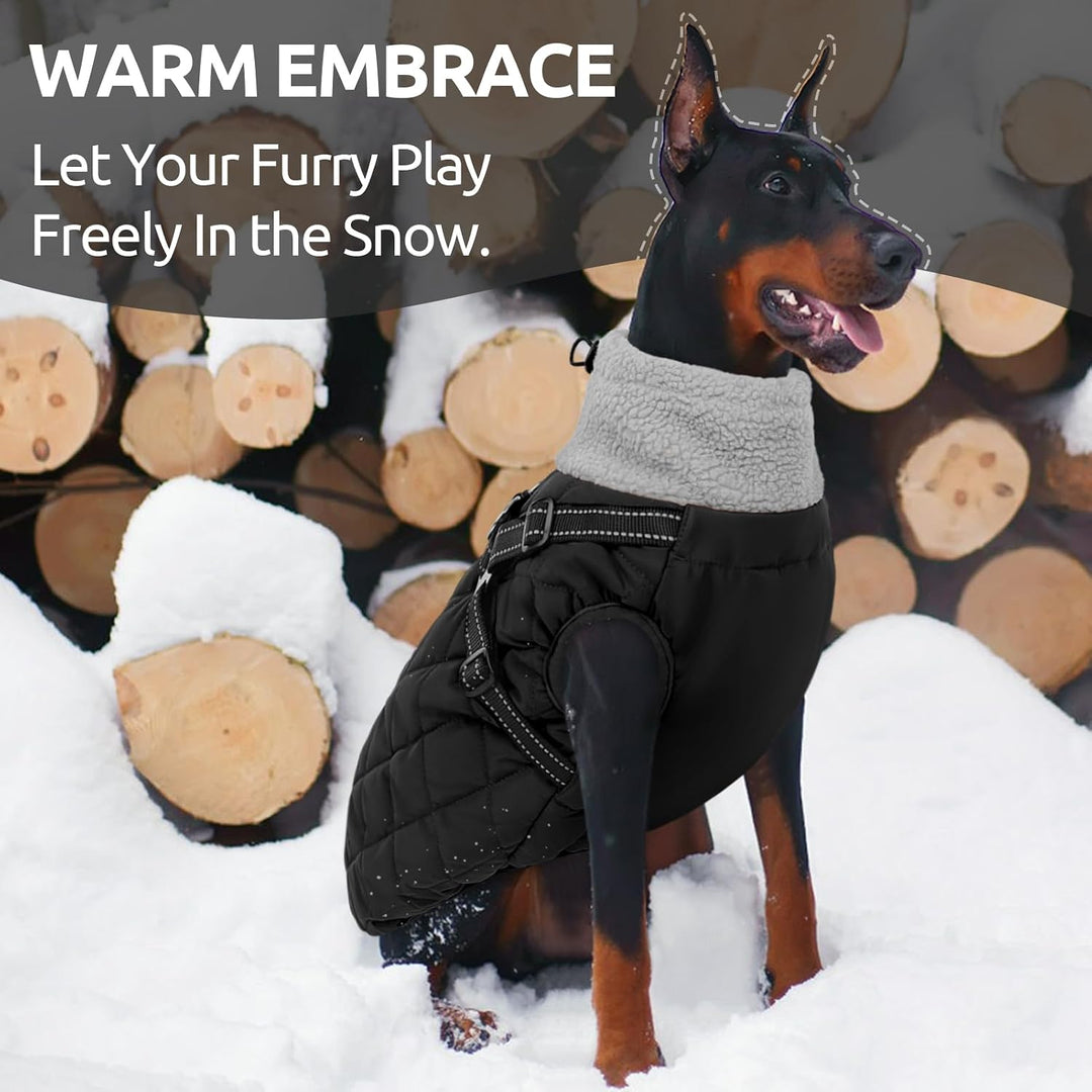 Queenmore Wintermantel Hund mit Geschirr Hundemantel Wasserdicht S schwarz, S schwarz