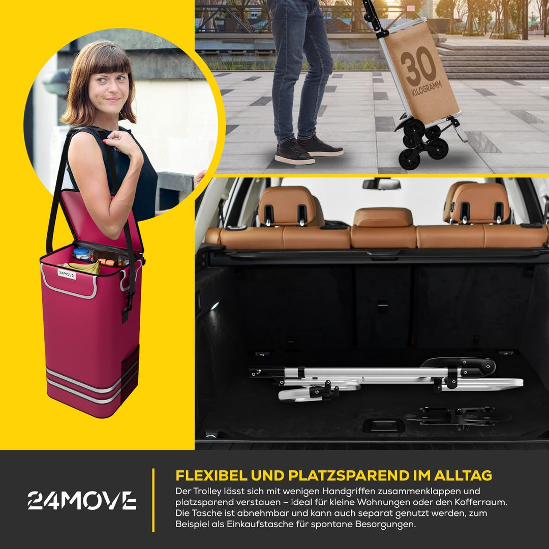 24MOVE® Einkaufstrolley Alegre klappbar mit 55L inkl. Kühlfach, Faltbarer 3in1 Trolley - Sackkarre u