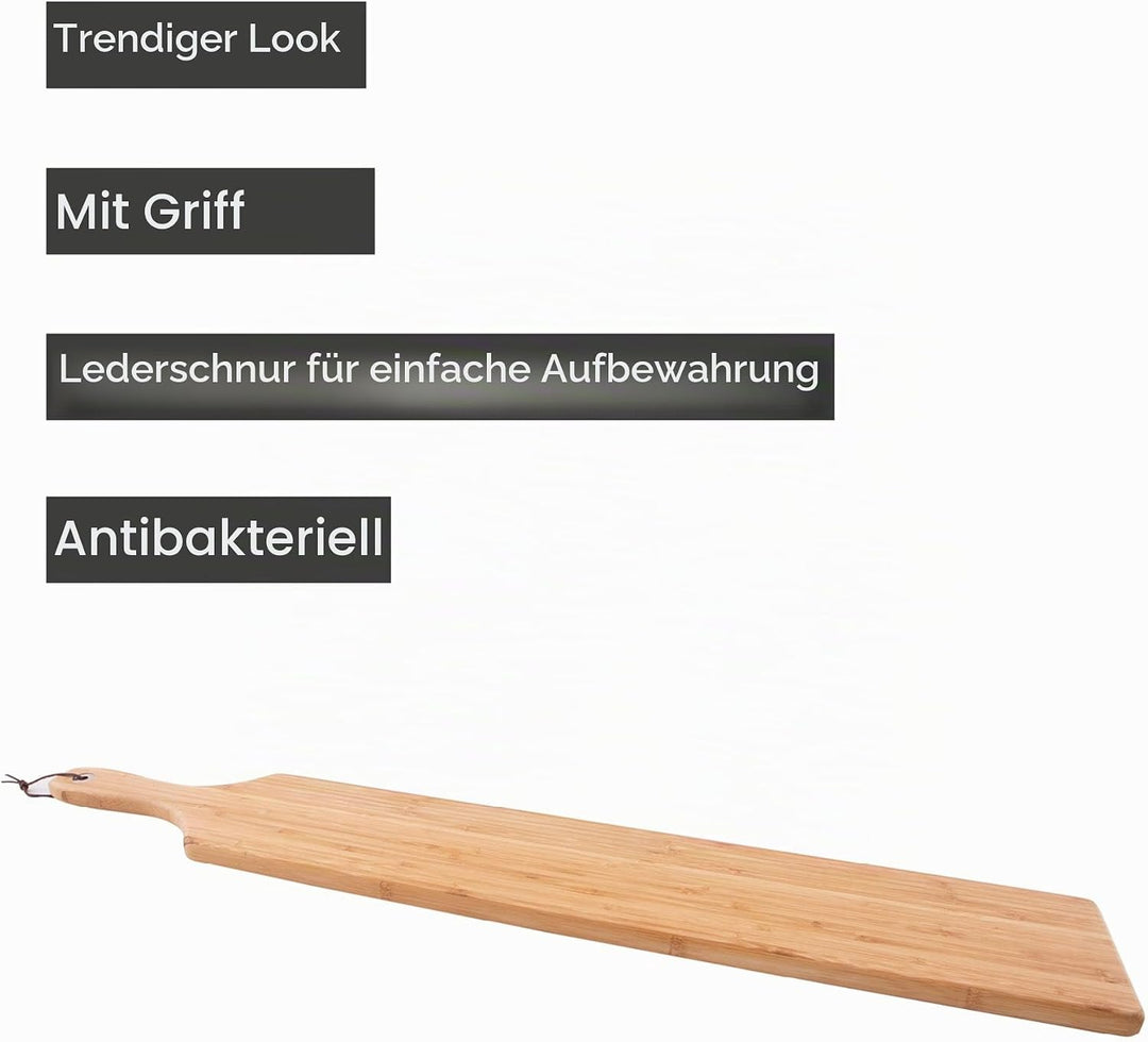 Outdoor und Küche Servierbrett aus Bambus Holz mit Griff und Lederriemen zum Fleisch oder Käse schne