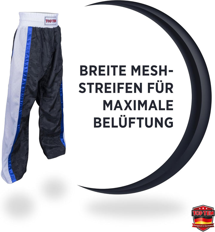 TOP TEN Kickboxhose „Mesh“ Schwarz - Weiss Einheitsgrösse, Schwarz - Weiss Einheitsgrösse