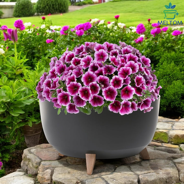 MELTOM Blumentopf mit Füssen Ø 40 cm Schwarz Übertopf mit Drainageboden Schwarz L - 40 cm, Schwarz L