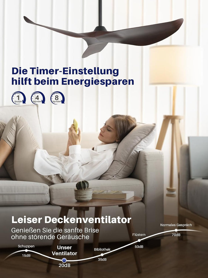 Sofucor 97cm Deckenventilator mit Fernbedienung, Leise Deckenventilator ohne Licht, DC Motor, Timer,