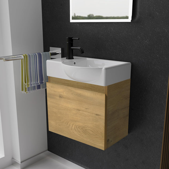 Alpenberger Waschtisch mit Unterschrank | Gäste WC Waschbecken Klein 45 cm Breit | Aufsatzwaschbecke