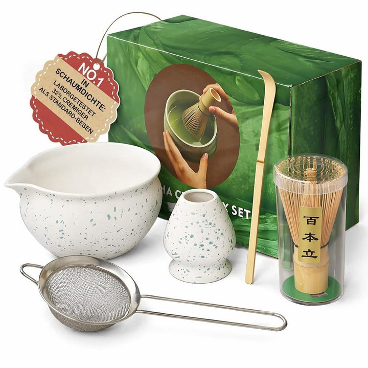 Premium Matcha Besen Set 5-teilig，Matcha-Besen, Matcha-Schale, Chasen und Matcha Löffel，Matcha Sieb