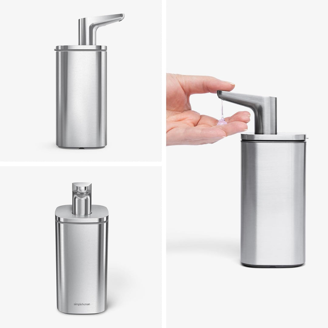 Simplehuman Puls-Seifenspender aus Gebürstetem Edelstahl in der Farbe Silber 295ml, Masse: 18cm x 9,