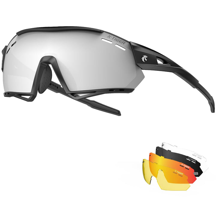 X-TIGER Fahrradbrille, UV400 mit 5 Wechselgläser,Herren Damen Sportbrille, Starker TR90 Frame,Outdoo