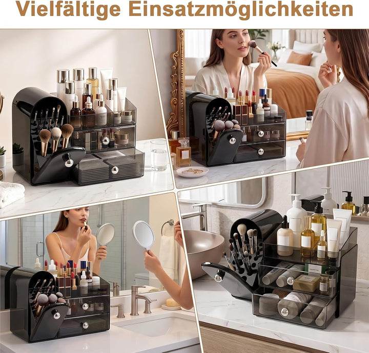 ERWEY Make Up Kosmetik Organizer mit Schubladen, Grosse Schminktisch Organizer Pinsel Aufbewahrung,