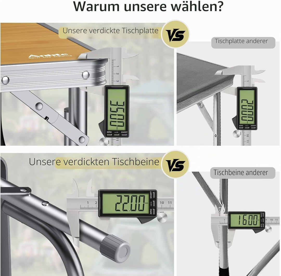 Anbte Campingtisch Klapptisch 116x40x26cm (LxBxH) mit Aluminium-Rahmen 4-Fach MDF Tischplatte Niedri