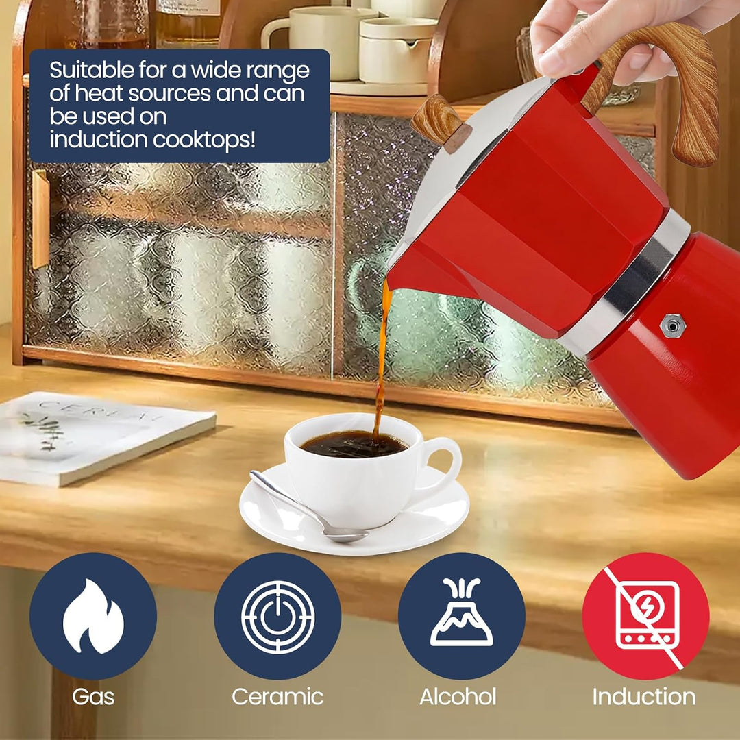 6 Tasse Mokka Kanne aus Aluminium 300 ml italienische Rot 6 Tasse, Rot 6 Tasse
