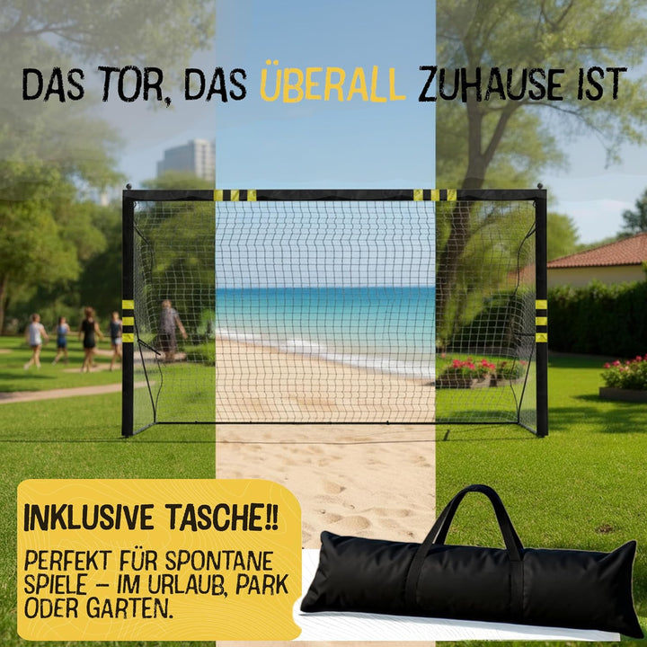 FRIEDO Pop-up Fussballtor Kinder inkl Tragetasche I 120x90cm-150x240cm I EN71 &amp; CE-geprüft I Rostfre
