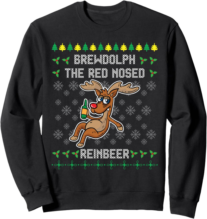 Brewdolph The Red Nose Reinbeer Rudolph Bier Rentier X-Mas Sweatshirt