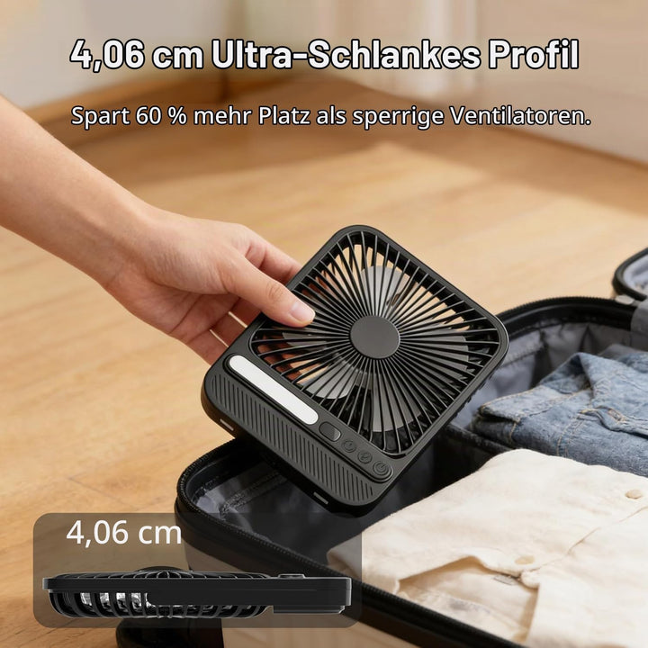 10000mAh Akku Ventilator, Sehr Leiser Tischventilator mit Lampe, 23 cm hoch, bis zu 28 Std. Laufzeit