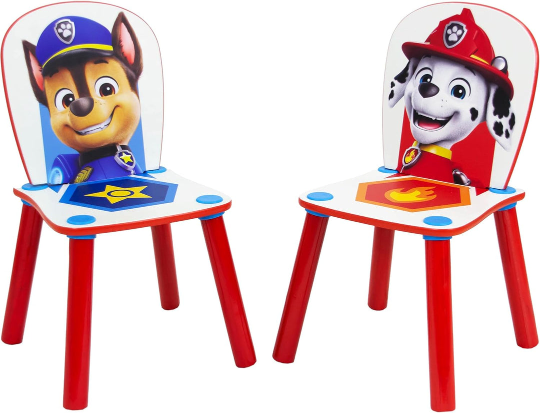 Offizielles Paw Patrol Kindertisch aus Holz und 2 Stühlen, Chase Rubble, Heimmöbel, Kindertisch für