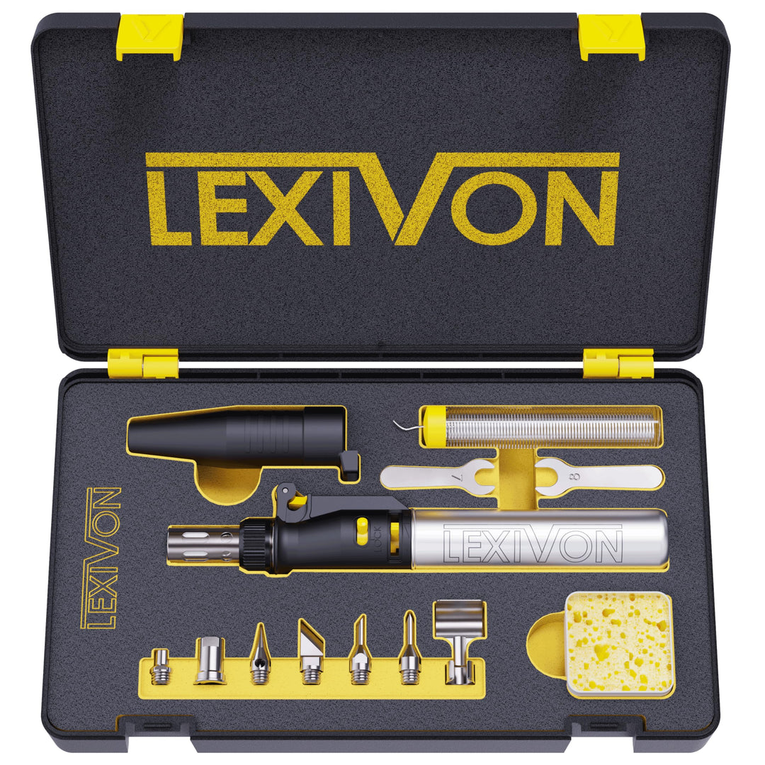 LEXIVON Multifunktionales Butan Lötkolben Kit | Kabellos, Selbstentzündende einstellbare Flamme 7 Au