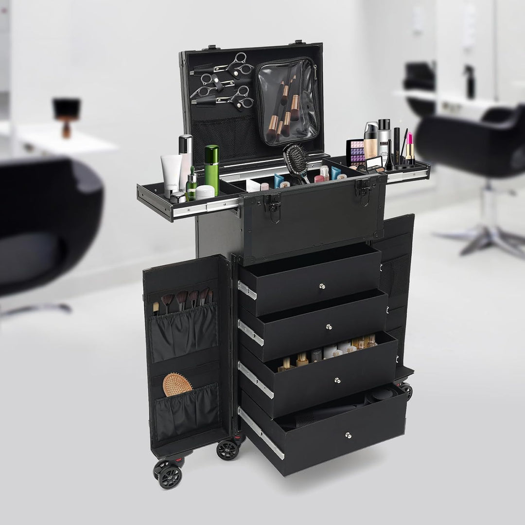 Kosmetik Trolley Kosmetikkoffer Friseurkoffer mit 4 Schubladen Make up Koffer Gross Schminkkoffer Na
