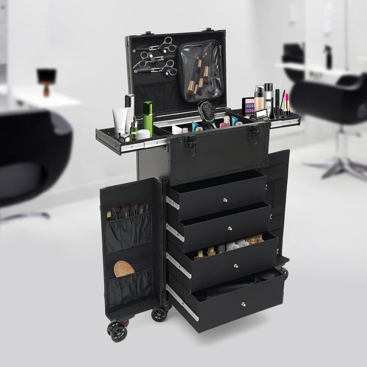 Kosmetik Trolley Kosmetikkoffer Friseurkoffer mit 4 Schubladen Make up Koffer Gross Schminkkoffer Na