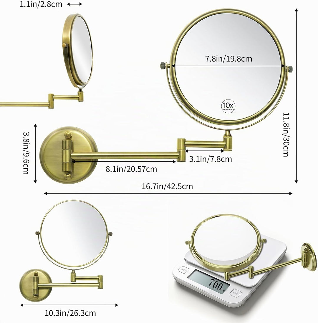 Nicesail Wand Kosmetikspiegel mit Vergrösserung 10x Schminkspiegel Gold Vergrösserungsspiegel für Ba