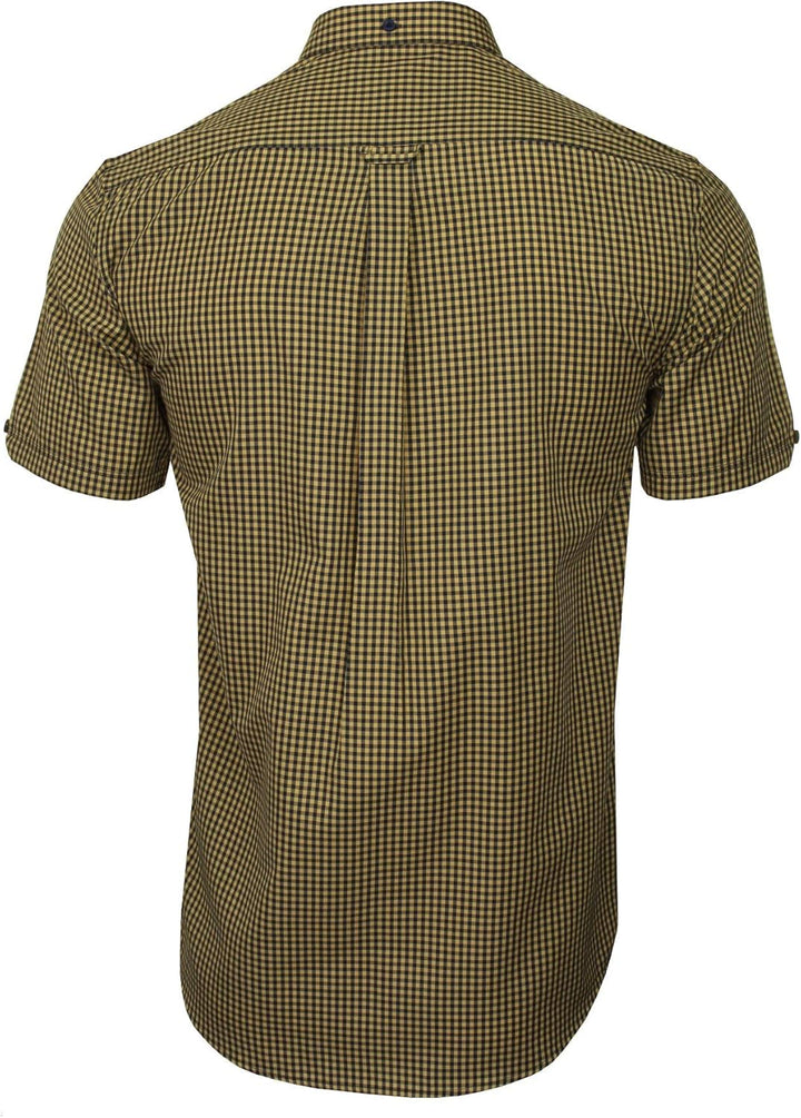 Xact Herren Kurzarmhemd mit Gingham-Karo, Button-Down-Kragen, Normale Passform M Mustard/ Navy, M Mu