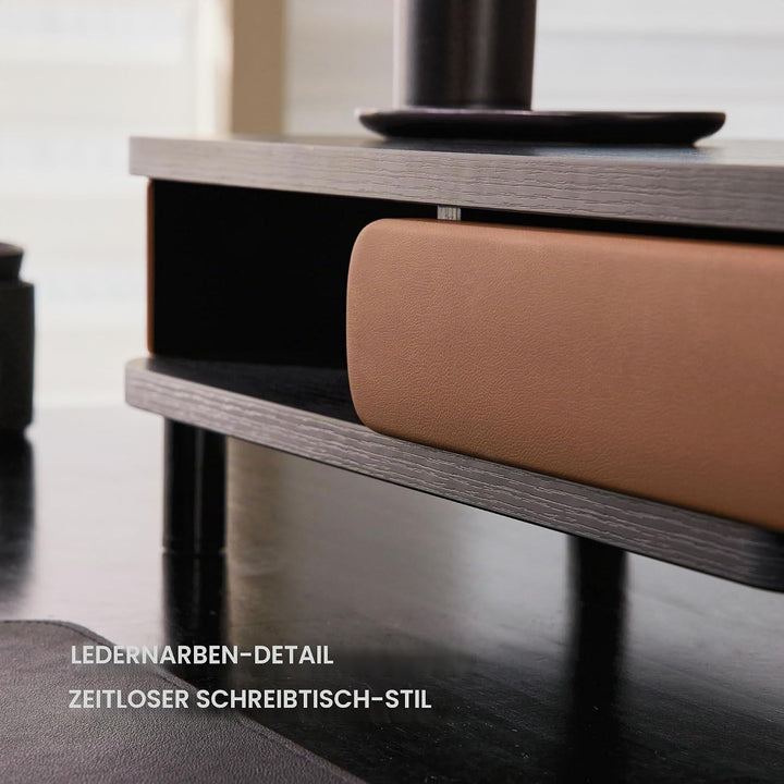 Fenge Dual Monitorständer mit Schublade, 108cm Bildschirmerhöhung mit Aluminiumbeinen &amp; Ledergriff,