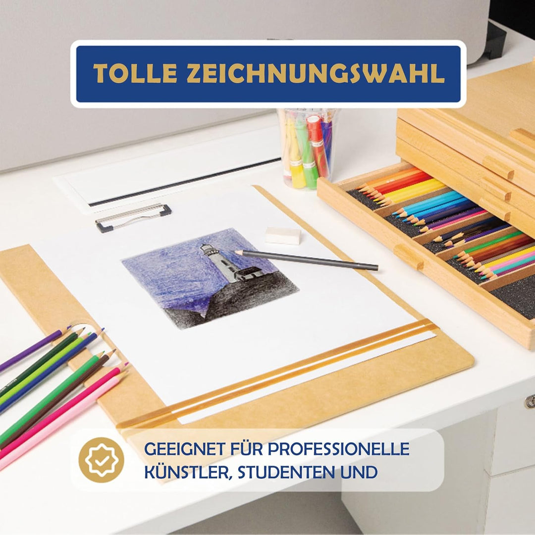 COOZEE 33x43cm Drawing Board für Künstler, Klemmbrett Holz mit robustem Clip und Gummibändern, Tragb