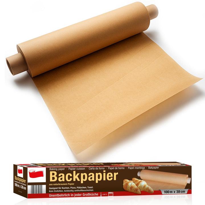 SULENO Backpapier Rolle, 38 cm x 100 m, 100 m - 1 Rolle | Antihaftbeschichtet, Hitzebeständig bis 22