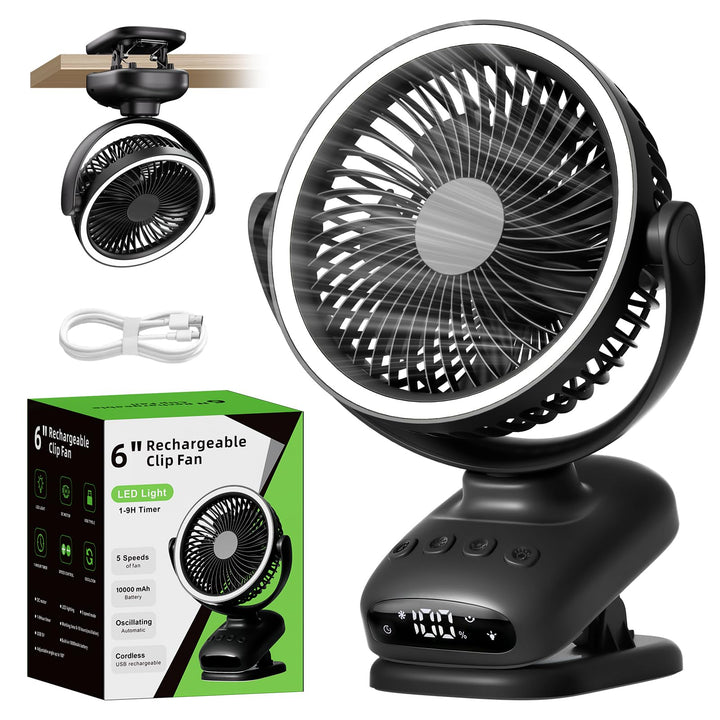 WUQNGI Mini Ventilator Leise,10000mAh USB Tischventilator Akku Aufladbar,Clip Ventilator Oszillieren