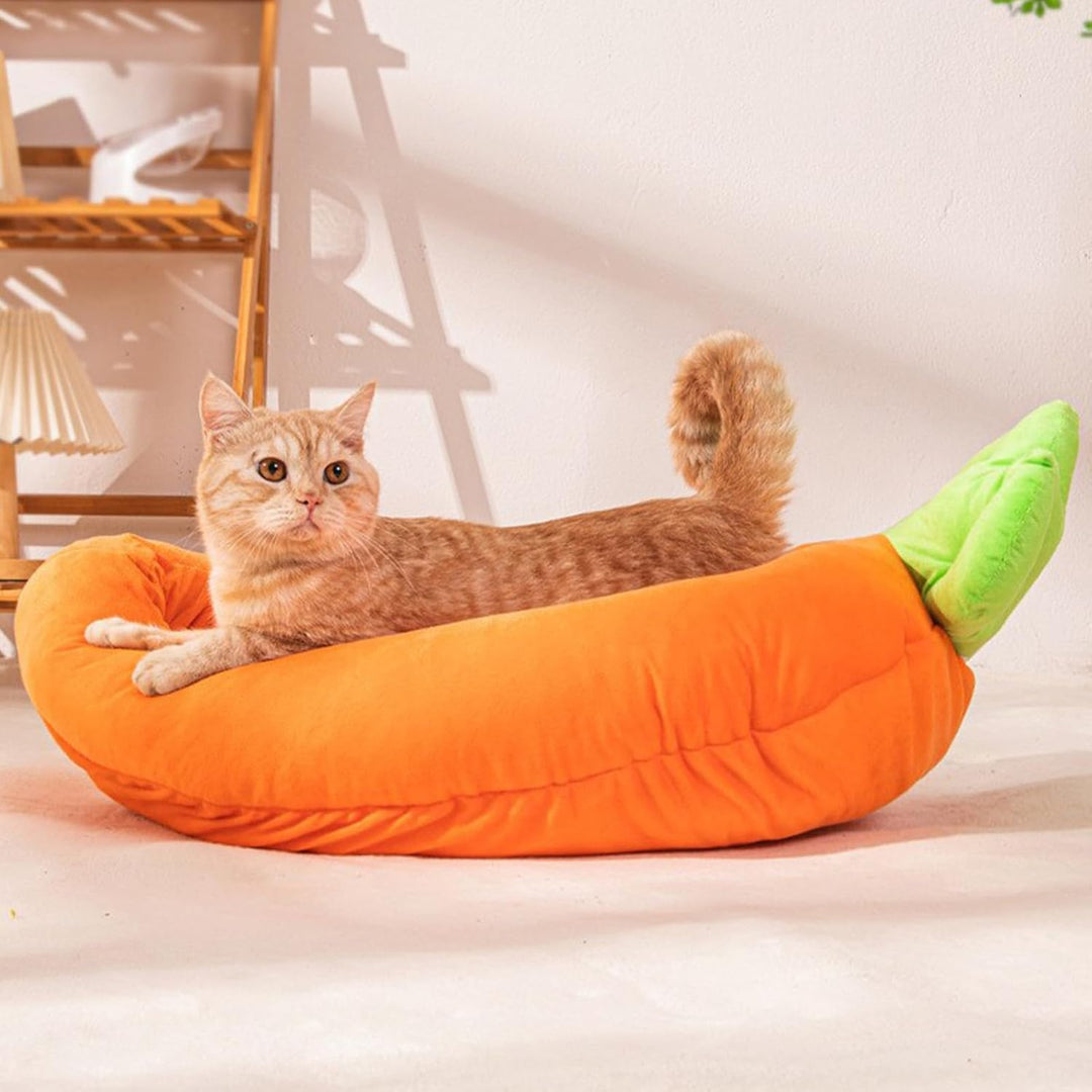 Soft Animal Nest, Carrot-Shaped Cat Bed, Plush Sleeping Pad with Comfortable Cushion Feature, Pet Ac