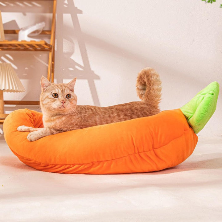 Soft Animal Nest, Carrot-Shaped Cat Bed, Plush Sleeping Pad with Comfortable Cushion Feature, Pet Ac