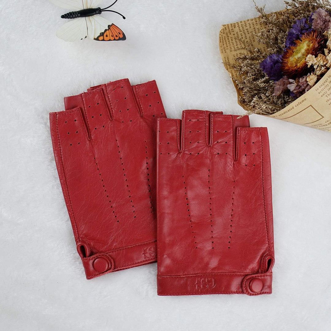 GSG SINCE 1998 Halbfinger Lederhandschuhe Damen – Fingerlose Fahrhandschuhe aus weichem Schafsleder,