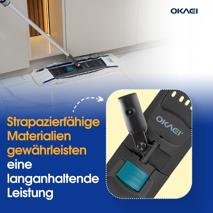 OKAEI Klapphalter für Wischmopps 50 cm – Industrie Mophalter mit 360° Drehkopf &amp; Fussschalter – Bode