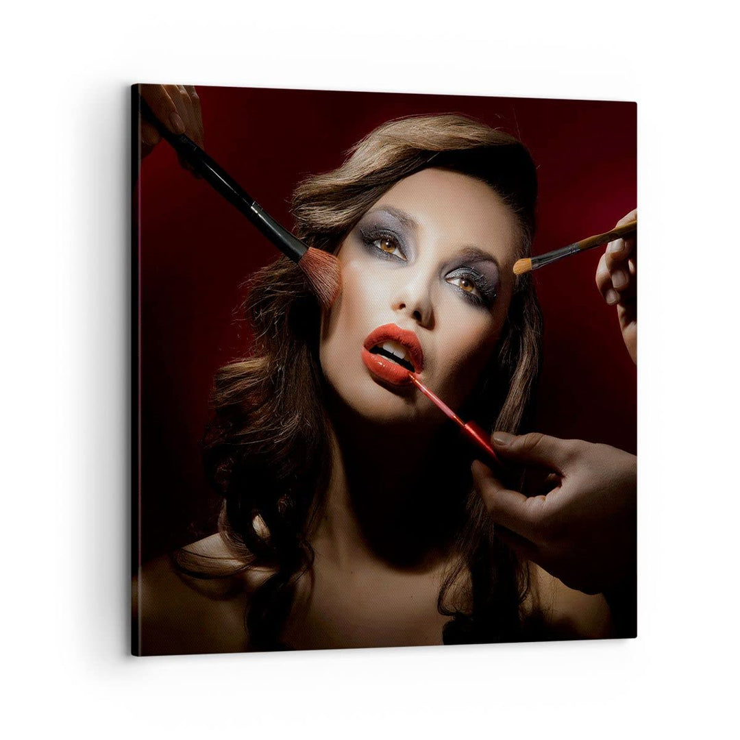 Bilder auf Leinwand Frau Make-up schön Leinwandbild mit Rahmen 60x60cm Wandbilder Dekoration Wohnzim