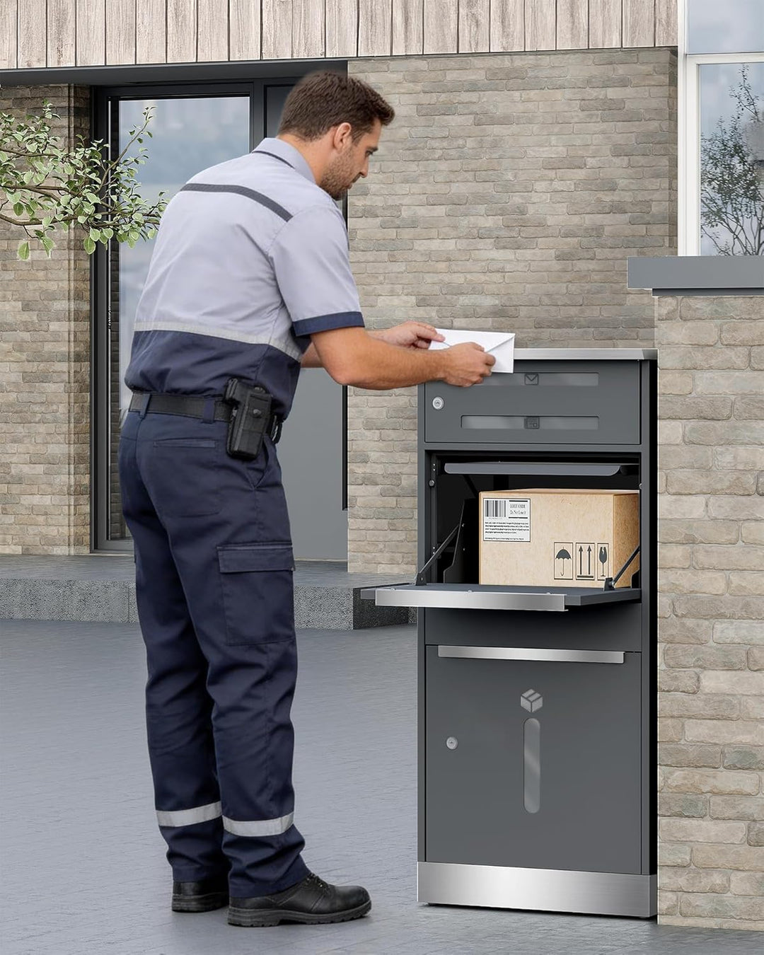 Hzuaneri Paketbox, Paketbriefkasten XXL mit Paketfach, Sichtfenster, Stahl, Abschliessbar, Standbrie