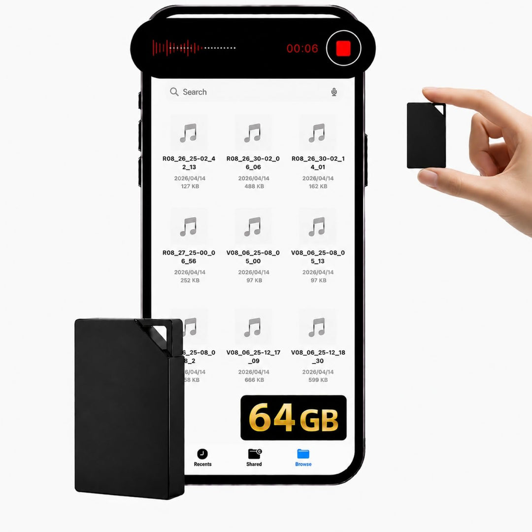 Mini Diktiergerät 64 GB mit Sprachaktivierung, HD-Audio und DSP 5.0 Schwarz, Schwarz