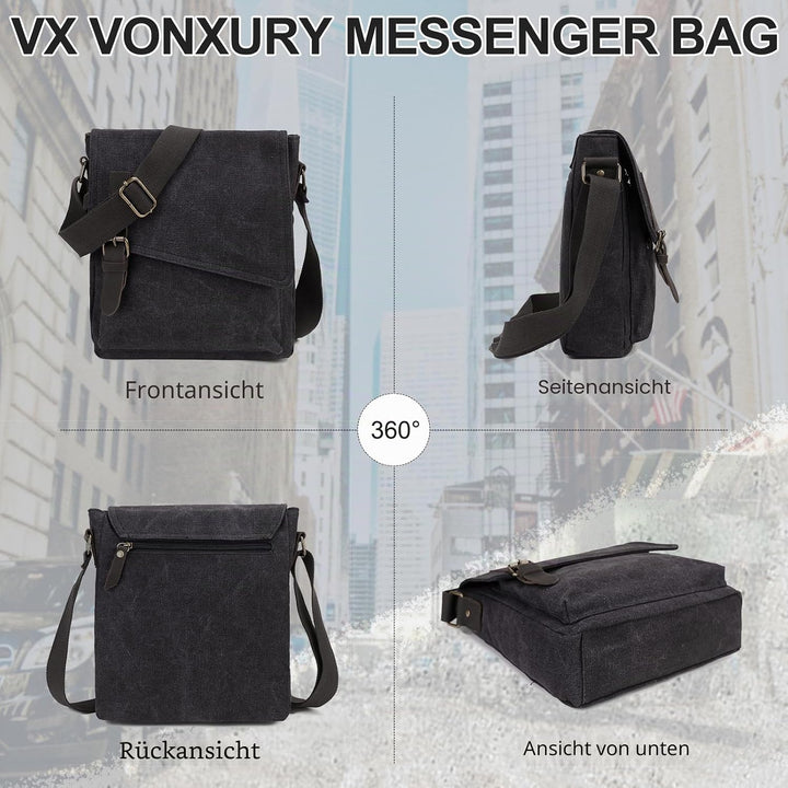 Umhängetasche Klein für Herren Canvas Messenger Bag Dunkelgrau, Dunkelgrau