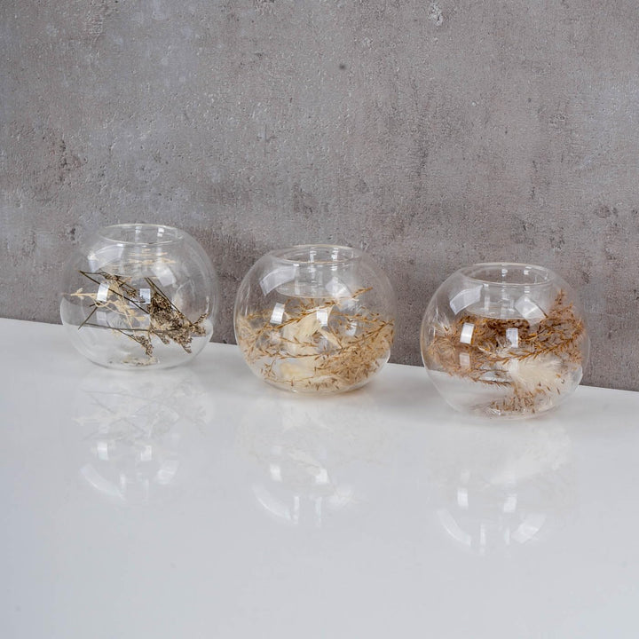 levandeo 3er Set Teelichthalter Glaskugel Blumen Bohodeko Kerzenständer Tischdeko Hochzeit Kugel Dek