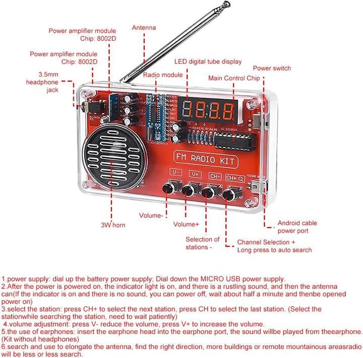 Elektronik Lötübung Kit mit Digitalem Radio und Display, DIY Elektronik Bausatz mit LadeModul für An