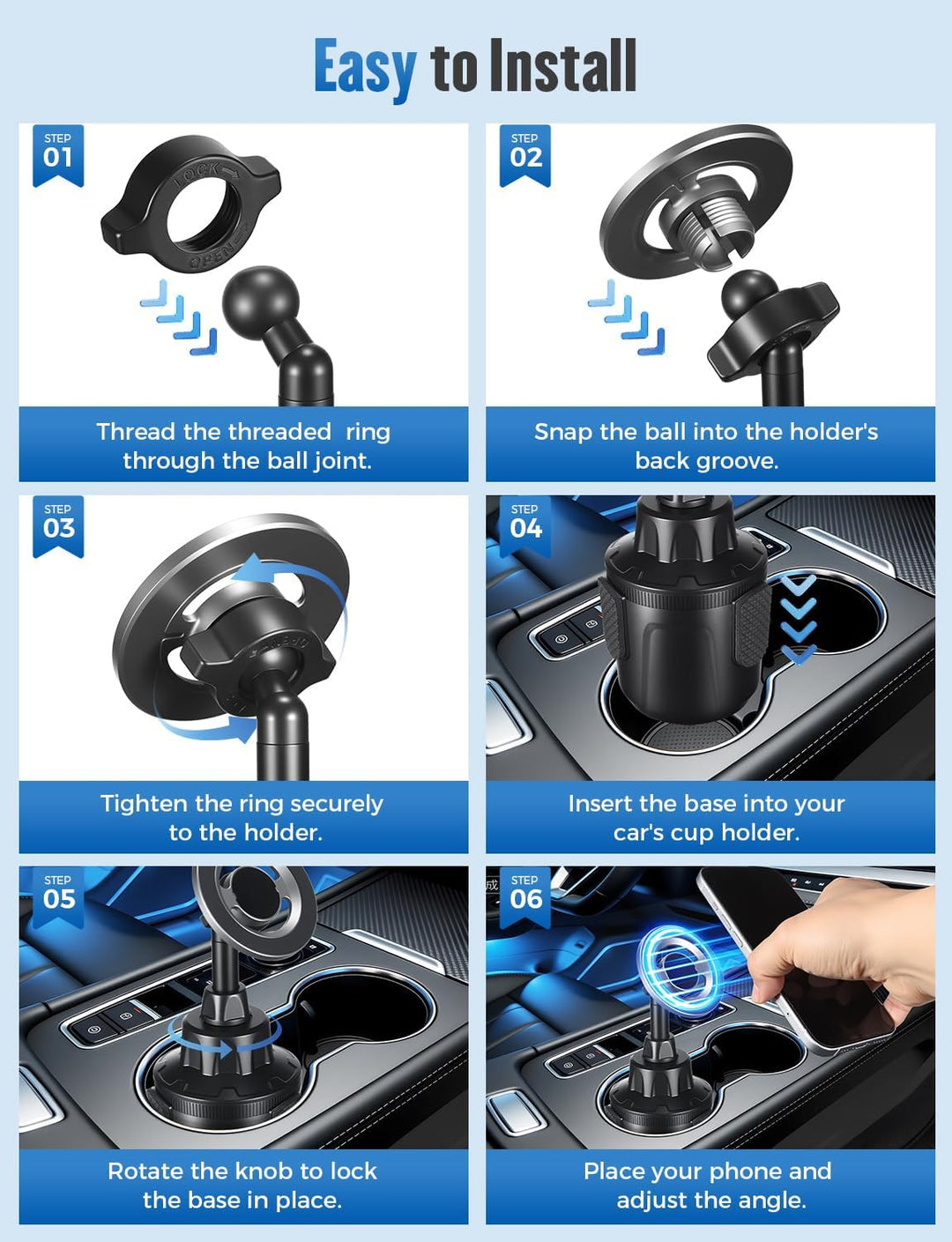 PAIRIER Magnetische Handyhalterung Auto Becherhalter, 360° drehbar