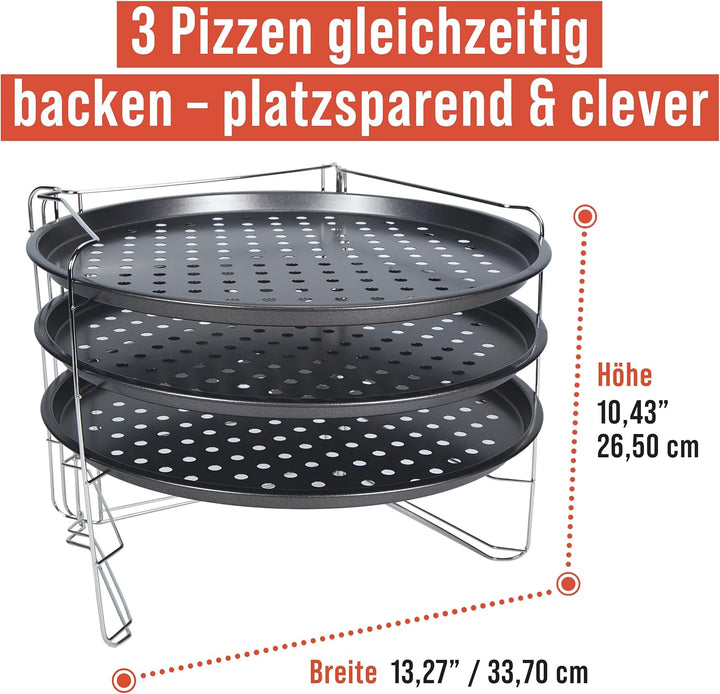 Chef Pomodoro Pizzablech – Pizzablech Rund – Pizza Blech – 3er Set - Pizzaform - Pizza Backblech - P