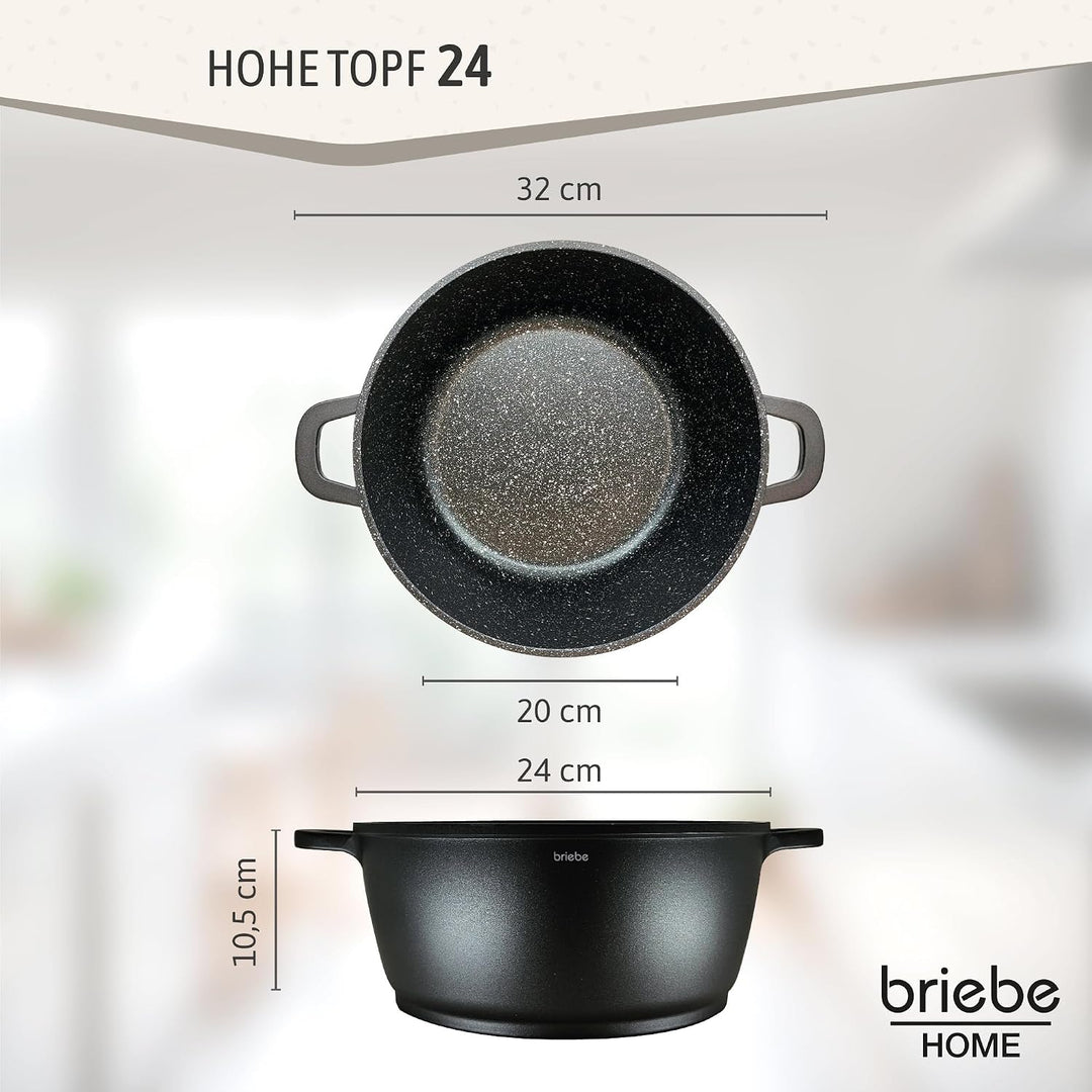 briebe Black Titanium Kochtopf, Induktion, Antihaftbeschichtung, Titan, 24 cm, Aluminiumguss, Beschi