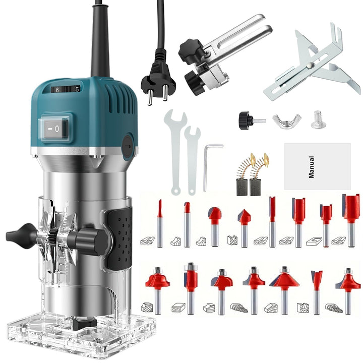 Holzfräse Oberfräse Professionell, 800W 30000 U/min Elektrischer Oberfräse Trimmer mit 15 Stück Fräs