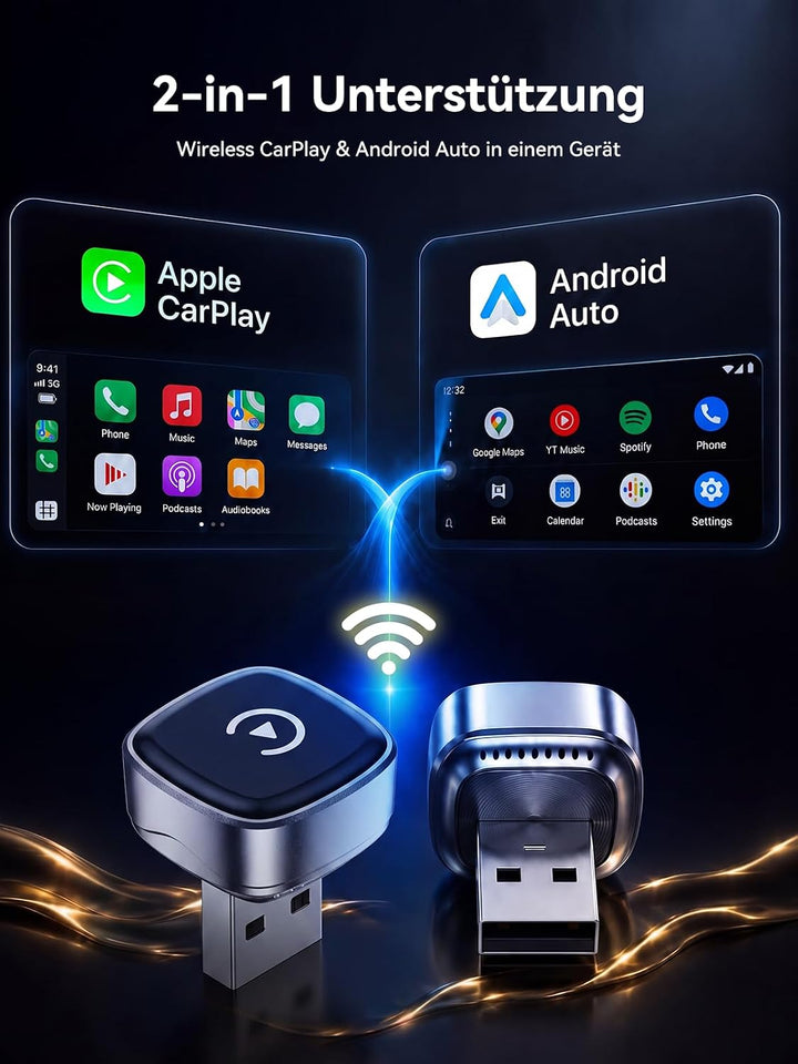 2-in-1 Wireless CarPlay &amp; Android Auto Adapter 2026, Mini, Plug &amp; Play Silber-Schwarz, Silber-Schwar