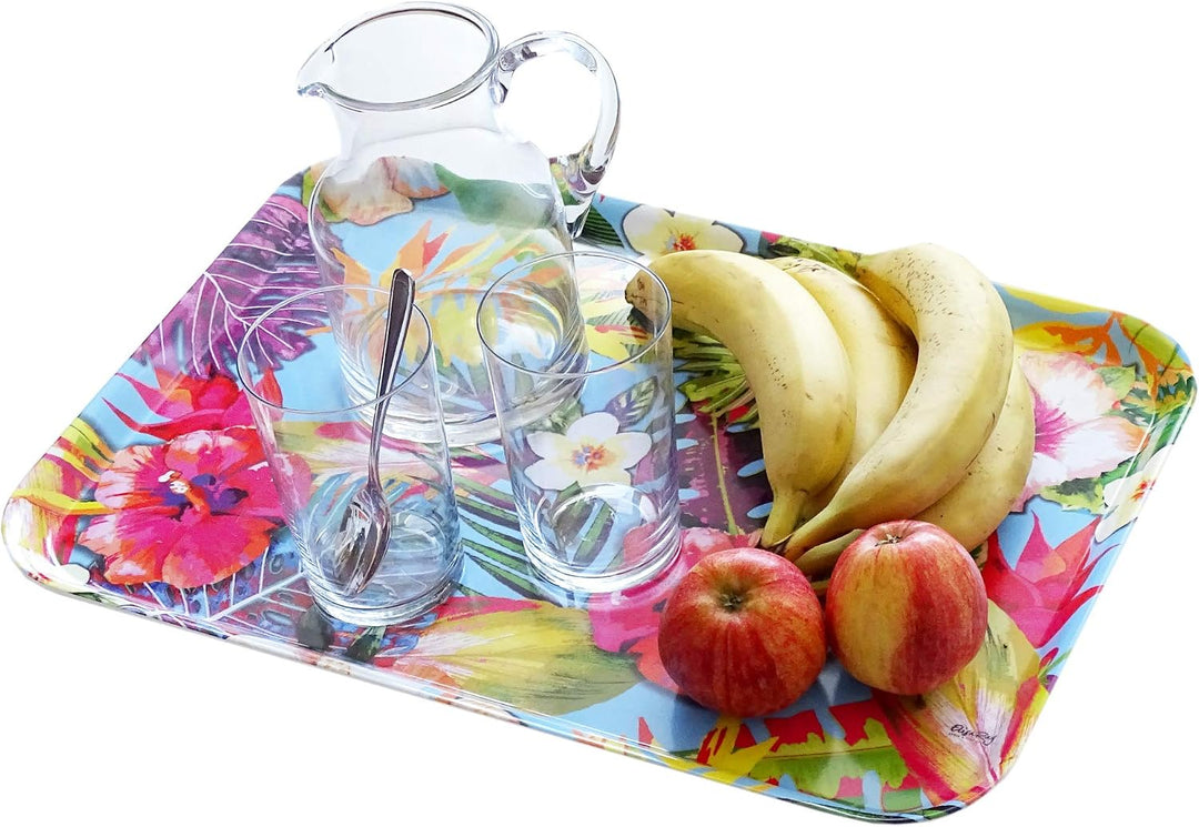 Lashuma Esstablett gross 45x31 cm, Deko Tablett eckig Design: Tango, Braunes Serviertablett Melamin