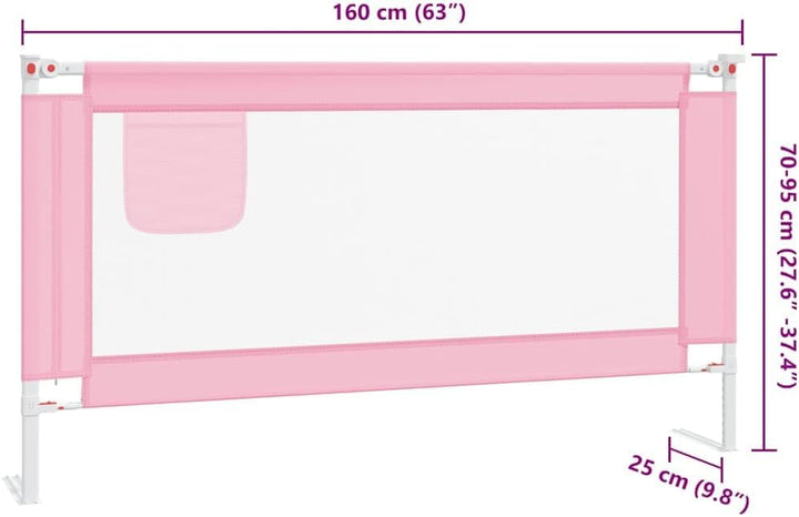 Kleinkind-Bettschutzgitter Rosa Stoff 160x25 cm, Höhenverstellbar, Klappbar, Atmungsaktiv, Sicherer
