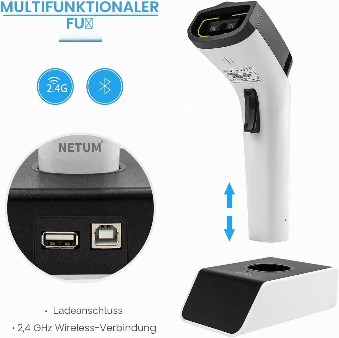 NETUM Kabelloser Hybrid-RFID-Bilder, NF-RFID-Tags-Lesegerät und 1D/2D-QR-Barcode-Scan, Verbindung üb
