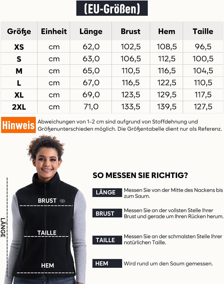 Heizweste Fleece Damen mit 16000mAh Akku, Leichte Beheizbare Weste XS, XS